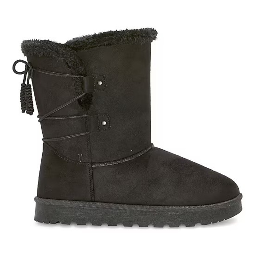 Pop Womens Melodius Winter Boots Black Faux Suede Faux Fur Size 8 NO BOX